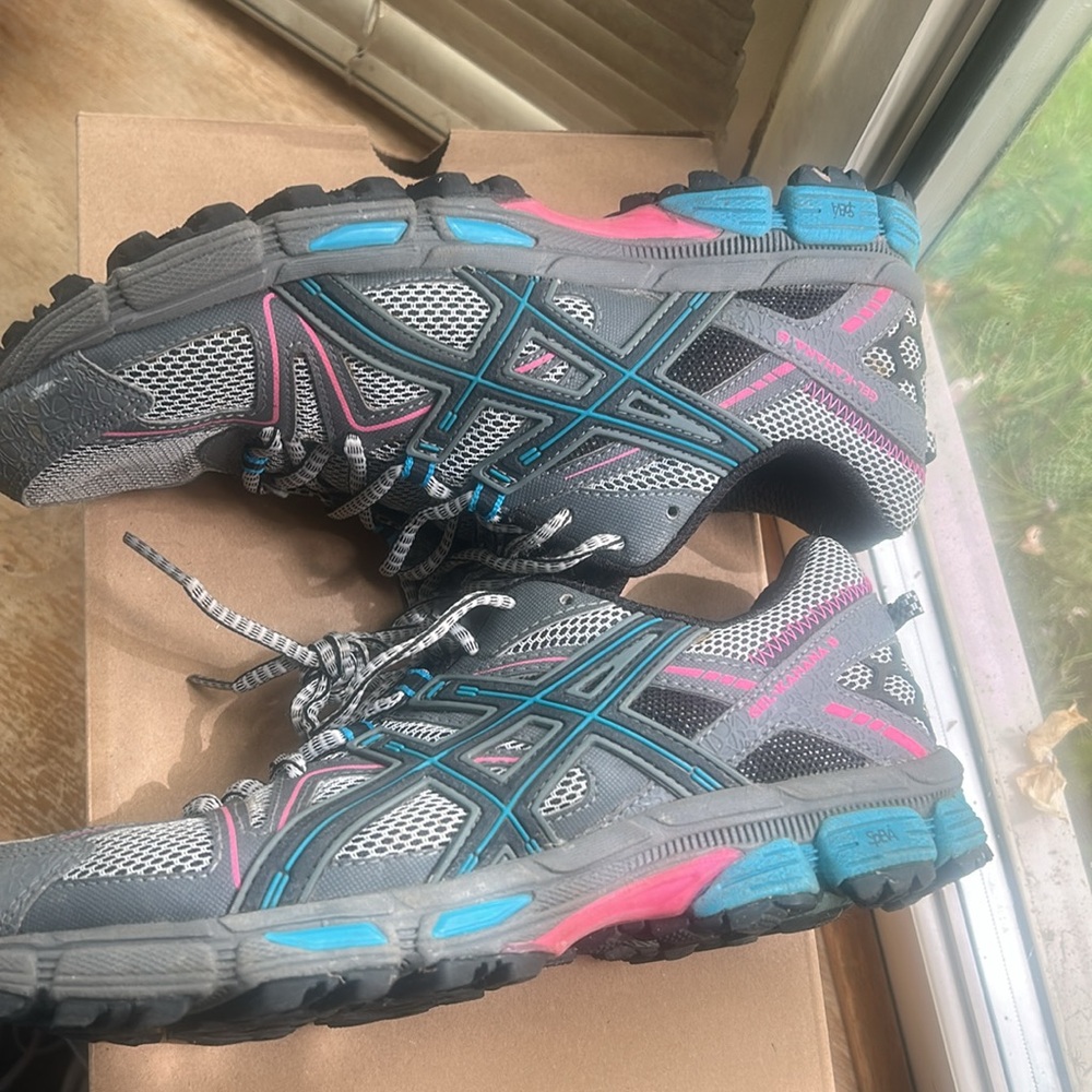 Asics Gray and Pink Athletic Shoes with Breathable Mesh/ women’s walk/ run/ hike